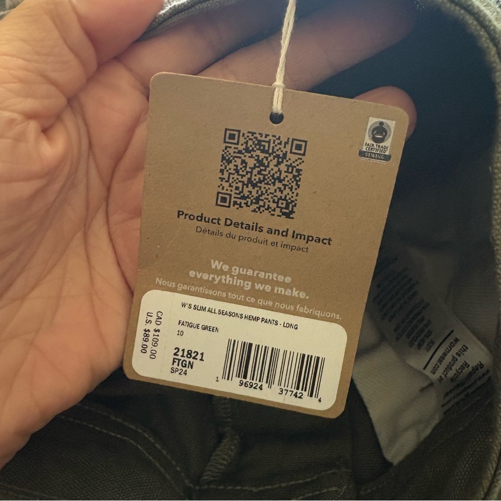 NWT Patagonia Worn Wear Slim All Seasons Hemp Pants Olive Green Size 10 Long - Picture 13 of 16